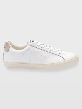 Veja White Low-Top Leather Sneakers with Beige Accents